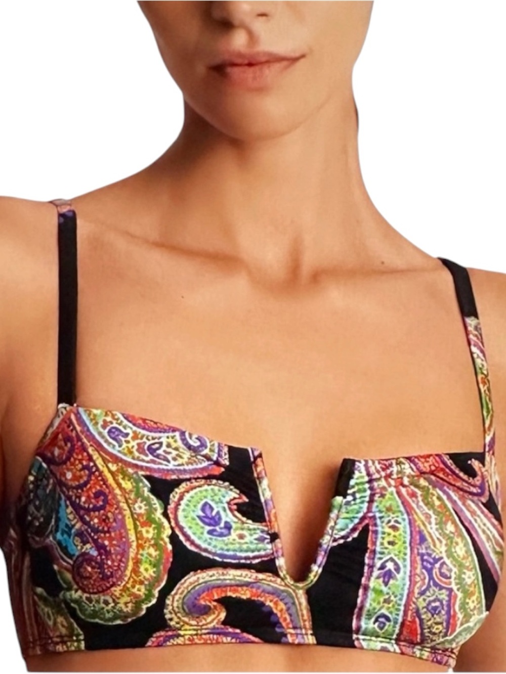 Ralph Lauren Colorful Paisley V-Wire Bikini Swim Top